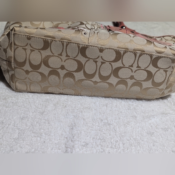 Coach Signature Floral Applique Tote Tan Pink Canvas Leather Bag - Picture 15 of 15